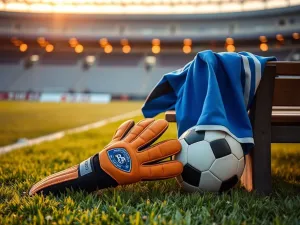 Młody piłkarz w czerwono-białej koszulce z piłką na murawie stadionu, nawiązanie do aktualnego klubu Maty.