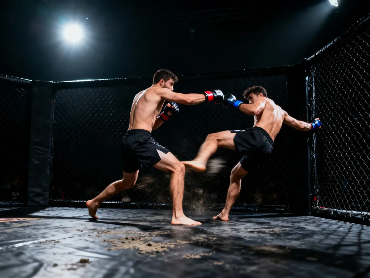 Zawodnik MMA łączący ciosy z próbą obalenia przeciwnika