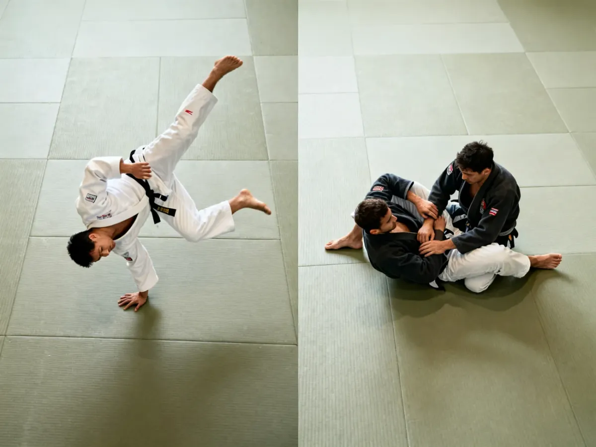 Porównanie zawodników judo i brazylijskiego jiu-jitsu podczas treningu