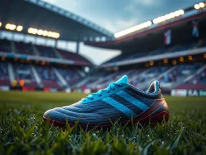 Koszulka piłkarska z butami i piłką na tle rozświetlonego stadionu, symbolizująca klubową karierę Jakuba Kiwiora.