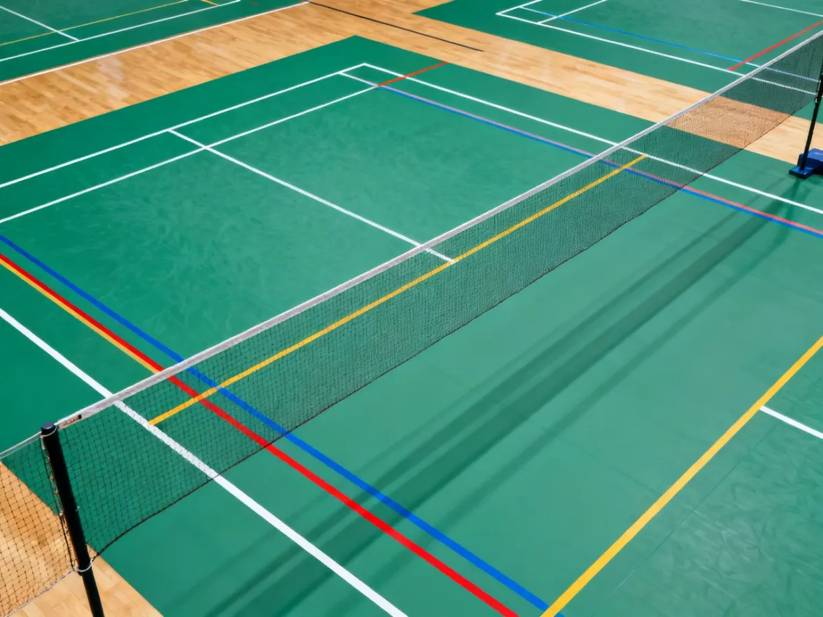 Widok z góry na złożony układ linii kortu badmintonowego
