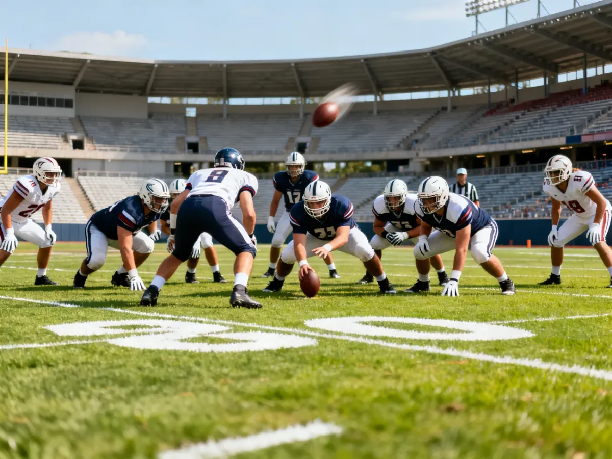 Center wykonujący snap do quarterbacka przed rozpoczęciem akcji