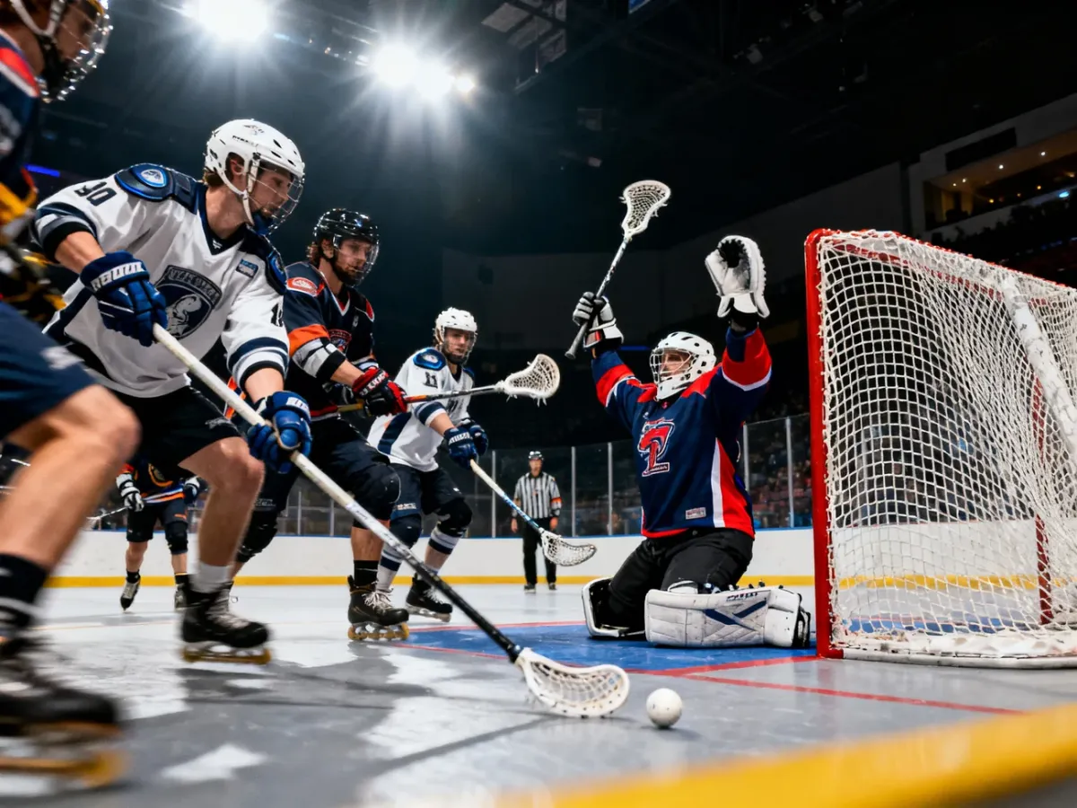 Dynamiczna akcja box lacrosse w hali