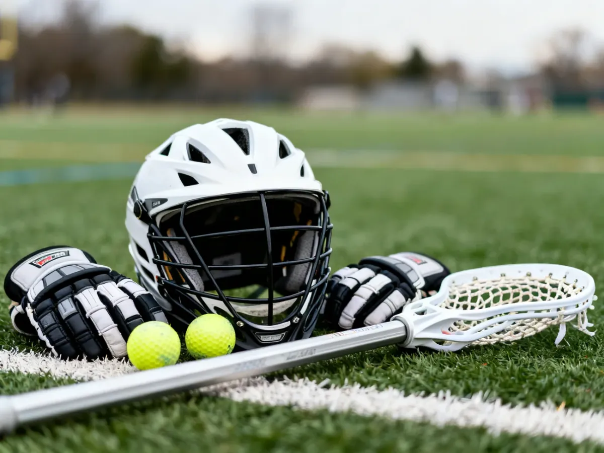 Sprzęt zawodnika lacrosse ułożony przy boisku