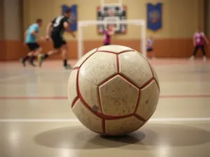 Piłkarz w czerwonym stroju trenuje na stadionie, piłka leży na trawie, atmosfera przygotowań do meczu Podolskiego